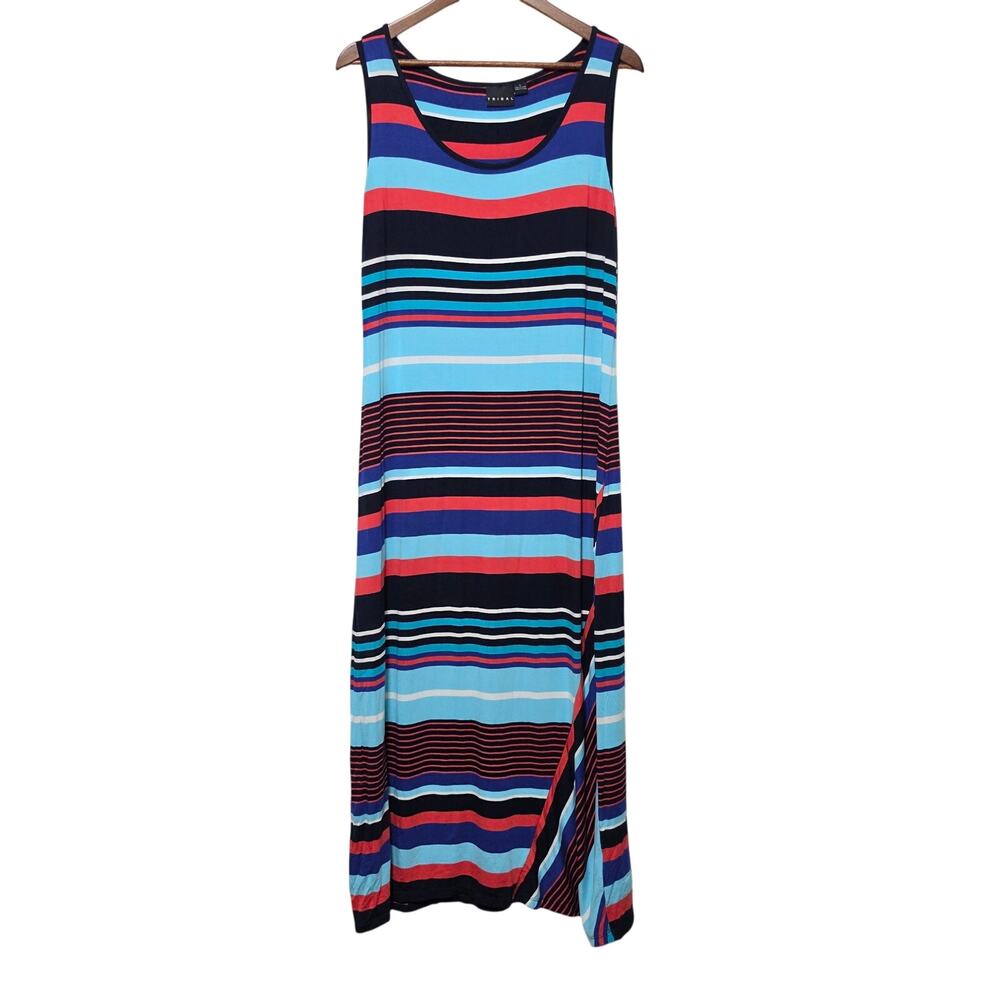 Tribal Sleeveless Maxi Dress Women's Size L Striped Soft Stretch Casual Coastal
